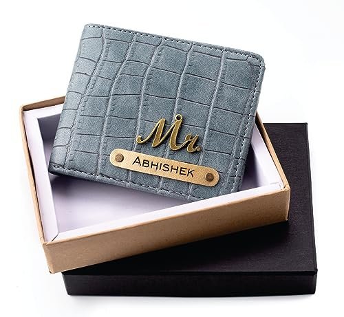 AICA Personalized Name & Charm Self – Textured Leather Mens Wallet (Dark Grey) | Gifts for Men